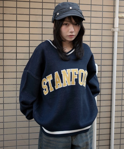 WEGO(ウィゴー)の「WEGO/【26年春夏新作】VネックグラフィックニットBIGプルオーバー(ニット/セーター・レディース・ワイン/ネイビー/杢グレー・FREE)」の18枚目の写真