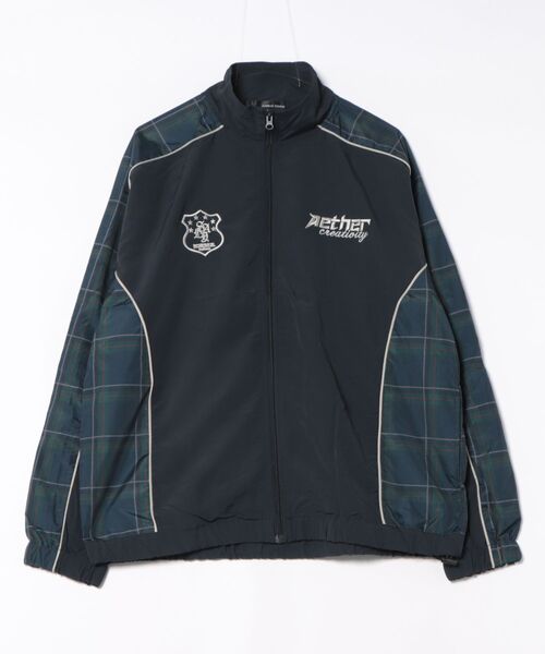 Revo.（レボ）の「オーバーサイズ パイピング 総柄切替 トラックジャケット ワンポイント ロゴ刺繍 スタンドカラー ナイロンブルゾン（ナイロンジャケット・メンズ・ブラック/ネイビー/グレー・M/L）」の3枚目の写真