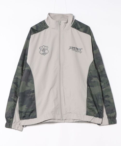 Revo.（レボ）の「オーバーサイズ パイピング 総柄切替 トラックジャケット ワンポイント ロゴ刺繍 スタンドカラー ナイロンブルゾン（ナイロンジャケット・メンズ・ブラック/ネイビー/グレー・M/L）」の2枚目の写真