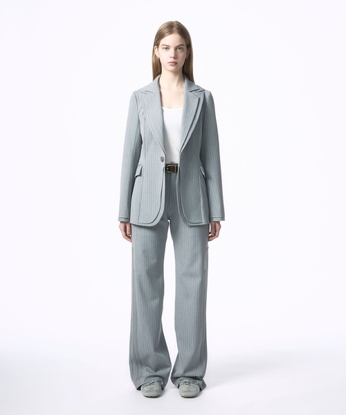 Nora Lily elle(ノラリリーエル)の「【Nora Lily】「elle」Pin Stripe Straight Patch Line Pants(スラックス・レディース・ダークグレー/グレー・FREE)」の4枚目の写真