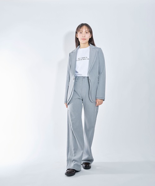 Nora Lily elle(ノラリリーエル)の「【Nora Lily】「elle」Pin Stripe Straight Patch Line Pants(スラックス・レディース・ダークグレー/グレー・FREE)」の22枚目の写真