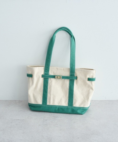 earth music&ecology（アースミュージックアンドエコロジー）の「ベルトキャンバストートバッグ L（トートバッグ・レディース・ネイビー/グリーン/イエロー・FREE）」の2枚目の写真