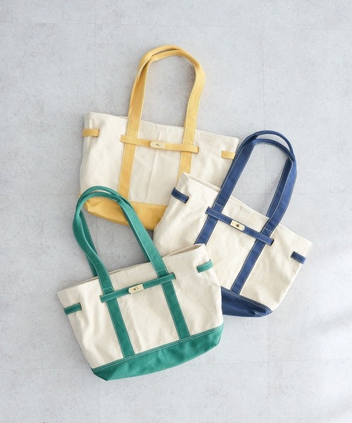 earth music&ecology（アースミュージックアンドエコロジー）の「ベルトキャンバストートバッグ L（トートバッグ・レディース・ネイビー/グリーン/イエロー・FREE）」の4枚目の写真