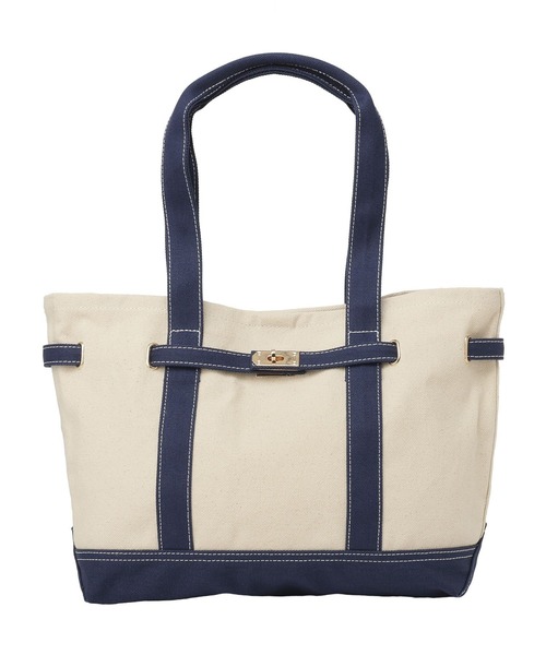 earth music&ecology（アースミュージックアンドエコロジー）の「ベルトキャンバストートバッグ L（トートバッグ・レディース・ネイビー/グリーン/イエロー・FREE）」の18枚目の写真