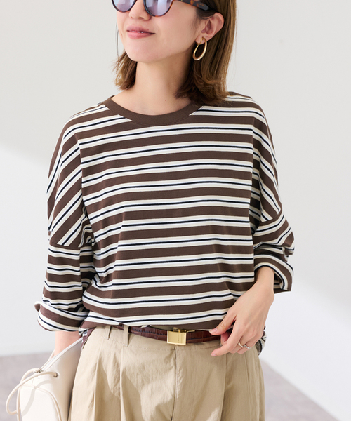 FRAMeWORK(フレームワーク)の「≪新色 / 追加≫Le minor/ルミノア 別注ドロップショルダー(Tシャツ/カットソー・レディース・ブラック/ブラウン・FREE)」の7枚目の写真
