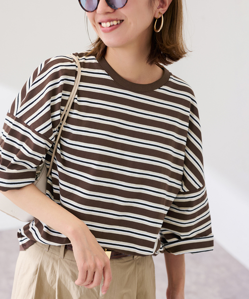 FRAMeWORK(フレームワーク)の「≪新色 / 追加≫Le minor/ルミノア 別注ドロップショルダー(Tシャツ/カットソー・レディース・ブラック/ブラウン・FREE)」の8枚目の写真