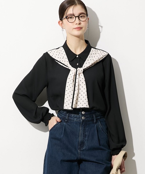 slattgir(スラットジール)の「高身長 スカーフ付ブラウス(トールサイズ)(シャツ/ブラウス・レディース・ブラック系/ホワイト系その他・TM/TL/TLL/T3L/T4L/T5L)」の2枚目の写真