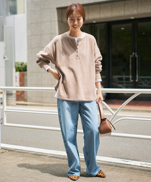 Spick & Span（スピックアンドスパン）の「《新色有り / 追加》2枚SETヘンリーネックプルオーバー（Tシャツ/カットソー・レディース・その他1/その他6/ピンク系その他/チャコールグレー・FREE）」の13枚目の写真