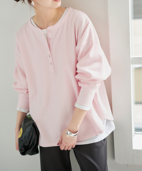 Spick & Span（スピックアンドスパン）の「《新色有り / 追加》2枚SETヘンリーネックプルオーバー（Tシャツ/カットソー・レディース・その他1/その他6/ピンク系その他/チャコールグレー・FREE）」の20枚目の写真