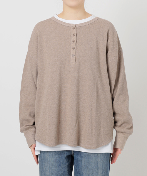 Spick & Span（スピックアンドスパン）の「《新色有り / 追加》2枚SETヘンリーネックプルオーバー（Tシャツ/カットソー・レディース・その他1/その他6/ピンク系その他/チャコールグレー・FREE）」の7枚目の写真