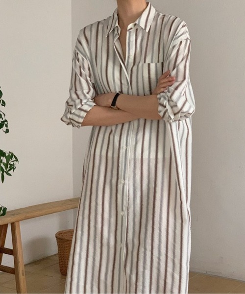 AMAJI（アマジ）の「マルチストライプシャツワンピース（ワンピース・レディース・ストライプ/その他6・FREE）」の3枚目の写真