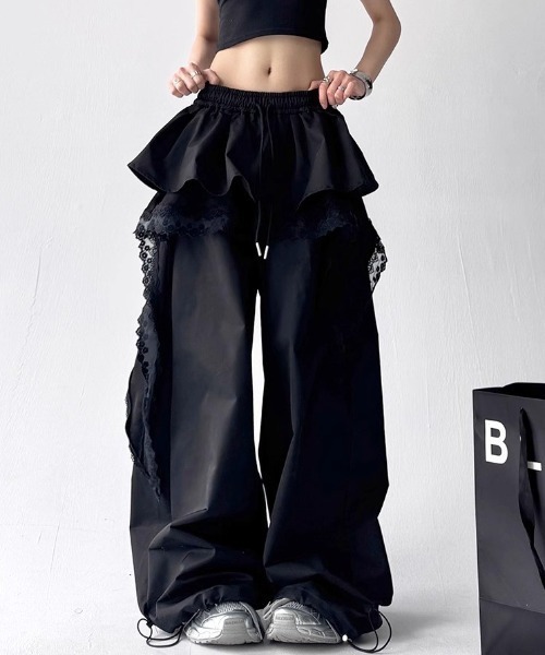gossip!ロサンゼルス(ゴシップロサンゼルス)の「レースアクセント レイヤリングワイドパンツ(その他パンツ・レディース・ホワイト/ブラック・S/M)」の13枚目の写真
