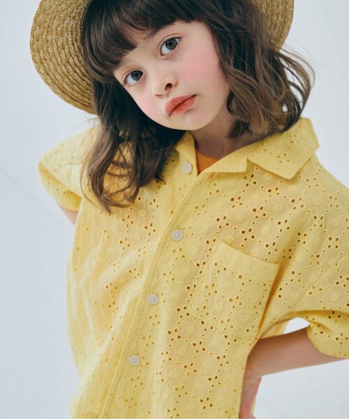 p.premier（ピードットプルミエ）の「アイレットレース半袖シャツ（シャツ/ブラウス・キッズ・チャコール/イエロー/アイボリー・80/90/100/110/120/130/140）」の3枚目の写真