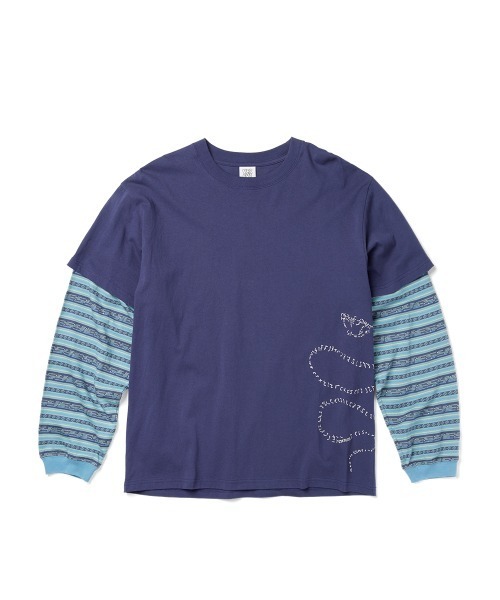 YESEYESEE(イエスアイシー)の「Y.E.S Jacquard Stripe Layerd L/S(Tシャツ/カットソー・メンズ・チャコール/ブルー系その他・M/S/XL/L)」の1枚目の写真