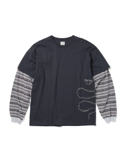 YESEYESEE(イエスアイシー)の「Y.E.S Jacquard Stripe Layerd L/S(Tシャツ/カットソー・メンズ・チャコール/ブルー系その他・M/S/XL/L)」の2枚目の写真