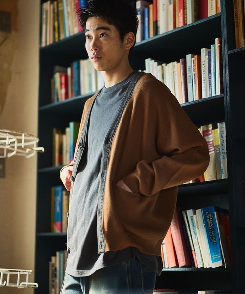 niko and...（ニコアンド）の「デニム切り替えカーディガン（カーディガン/ボレロ・メンズ・ネイビー/キャメル/ライトグレー・MEDIUM/LARGE）」の3枚目の写真