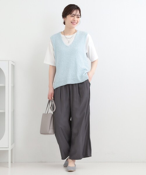 SHOO・LA・RUE(シューラルー)の「【選べる4柄/洗濯機可】さらっとしなやか サテンワイドパンツ(その他パンツ・レディース・チャコールグレー/アイボリー系6/キャメル/イエロー系その他7・04/03/02/01)」の7枚目の写真