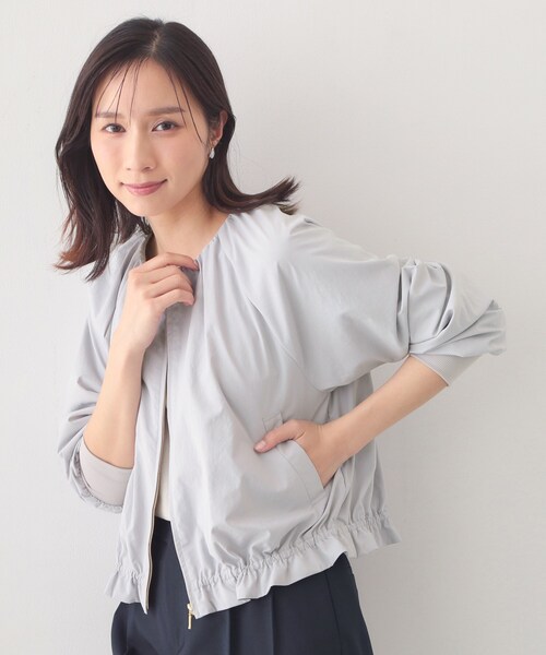 index（インデックス）の「接触冷感ノーカラーブルゾン【洗濯機OK/防シワ】（テーラードジャケット・レディース・サックスブルー/ブラック/ナチュラル・42/40/38/36）」の3枚目の写真