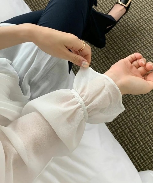 Lateru(ラテル)の「プリーツシフォンブラウス リバーシブル仕様 フェミニン万能トップス(シャツ/ブラウス・レディース・ピンクベージュ/ブラック/ホワイト・FREE)」の4枚目の写真