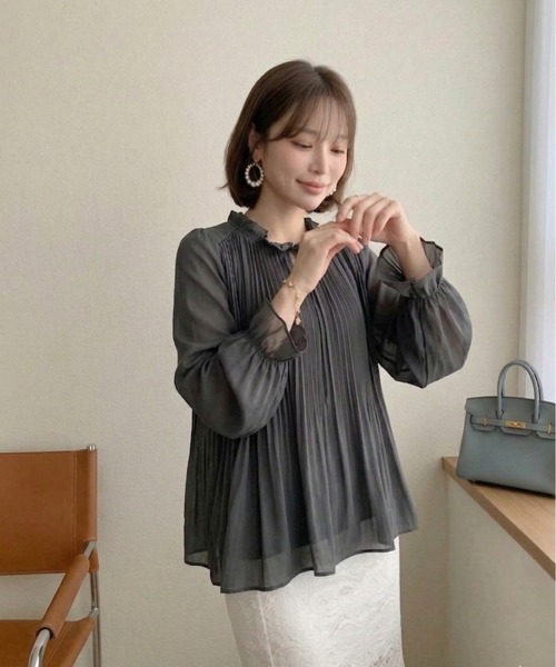 Lateru(ラテル)の「プリーツシフォンブラウス リバーシブル仕様 フェミニン万能トップス(シャツ/ブラウス・レディース・ピンクベージュ/ブラック/ホワイト・FREE)」の6枚目の写真