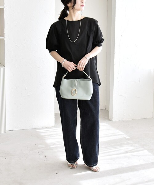 quaranciel(カランシエル)の「quaranciel:〈接触冷感/汗染み防止加工/洗濯機可能〉ドッキング Aライン カットソー(Tシャツ/カットソー・レディース・ホワイト/ブラック・ONE SIZE)」の15枚目の写真