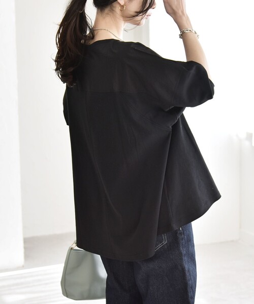 quaranciel(カランシエル)の「quaranciel:〈接触冷感/汗染み防止加工/洗濯機可能〉ドッキング Aライン カットソー(Tシャツ/カットソー・レディース・ホワイト/ブラック・ONE SIZE)」の19枚目の写真