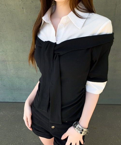 VEILA(ヴェイラ)の「シャツドッキングオフショルニット(Tシャツ/カットソー・レディース・グレー/ブラック・フリー)」の18枚目の写真