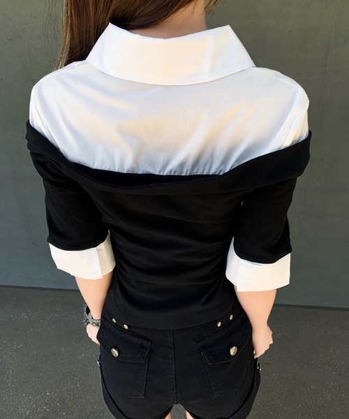 VEILA(ヴェイラ)の「シャツドッキングオフショルニット(Tシャツ/カットソー・レディース・グレー/ブラック・フリー)」の21枚目の写真