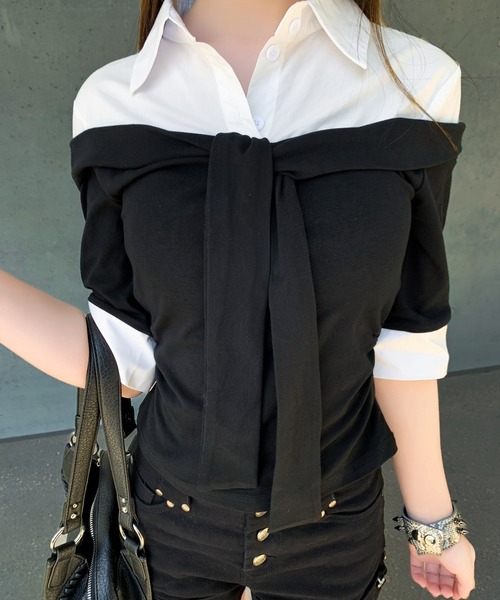 VEILA(ヴェイラ)の「シャツドッキングオフショルニット(Tシャツ/カットソー・レディース・グレー/ブラック・フリー)」の22枚目の写真