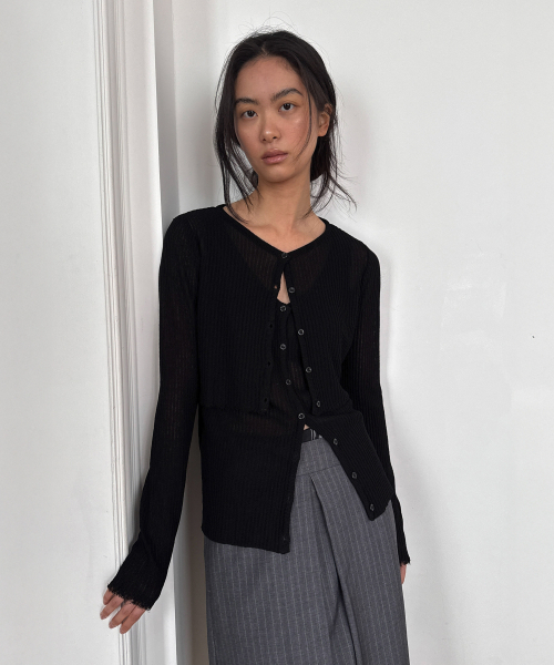 DIAGONAL(ダイアゴナル)の「TWIN LAYER KNIT TOP (black)(カーディガン/ボレロ・レディース・その他・FREE)」の2枚目の写真
