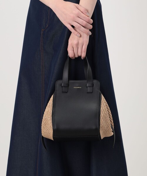 VIOLAd'ORO（ヴィオラドーロ）の「VIOLAd'ORO SANDRO ラフィア レザーコンビ ハンドバッグ（ハンドバッグ・レディース・ブラック系その他・FREE）」の2枚目の写真