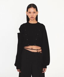 CROP BUTTON KNIT TOP (black)