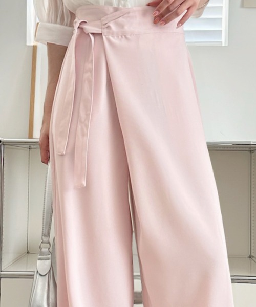 umune(ウムネ)の「ラップパンツ ワイドパンツ フロントリボン ハイウエスト タック ボトムス きれいめ カジュアル スッキリ見え 夏(その他パンツ・レディース・ベビーピンク/チャコールグレー/ベージュ・M/S)」の15枚目の写真
