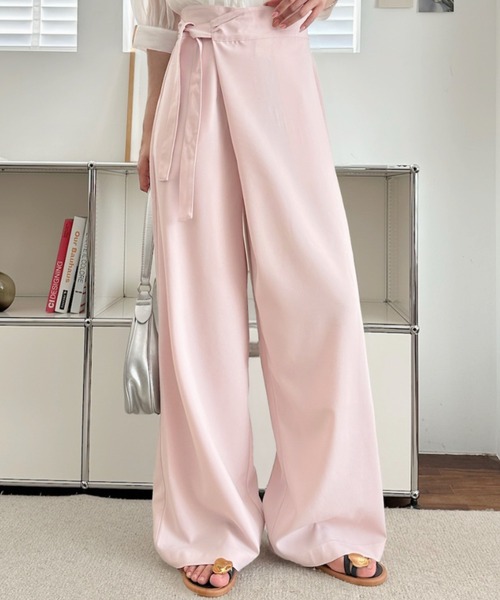 umune(ウムネ)の「ラップパンツ ワイドパンツ フロントリボン ハイウエスト タック ボトムス きれいめ カジュアル スッキリ見え 夏(その他パンツ・レディース・ベビーピンク/チャコールグレー/ベージュ・M/S)」の21枚目の写真