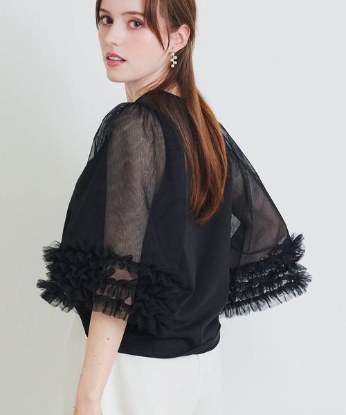 新品★PICIN PERLA チュールジレ M ブラック セール】ギャザーチュールプルオーバー（Tシャツ/カットソー）｜PICCIN