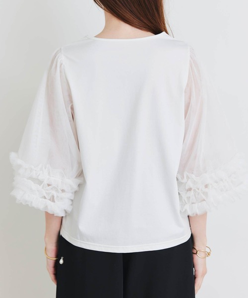 PICCIN PERLA(ピッチンペルラ)の「ギャザーチュールプルオーバー(Tシャツ/カットソー・レディース・オフホワイト/ブラック・M)」の4枚目の写真