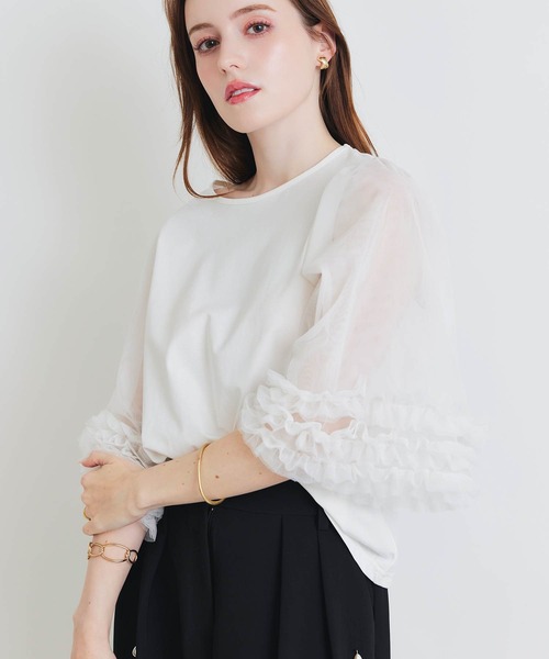 PICCIN PERLA(ピッチンペルラ)の「ギャザーチュールプルオーバー(Tシャツ/カットソー・レディース・オフホワイト/ブラック・M)」の20枚目の写真