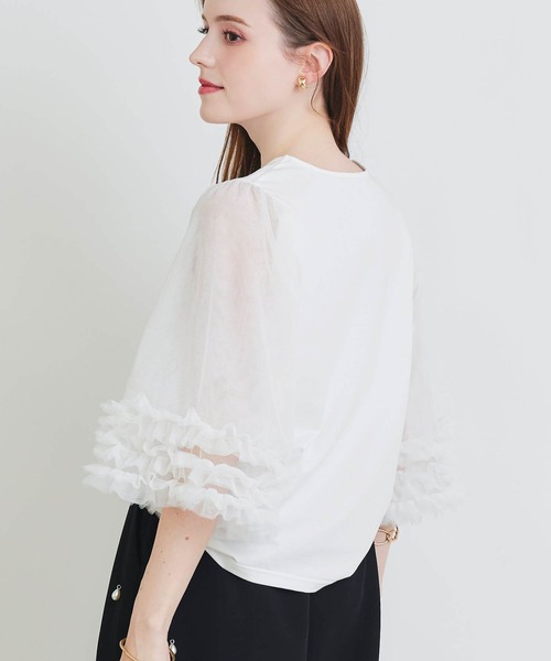 PICCIN PERLA(ピッチンペルラ)の「ギャザーチュールプルオーバー(Tシャツ/カットソー・レディース・オフホワイト/ブラック・M)」の17枚目の写真