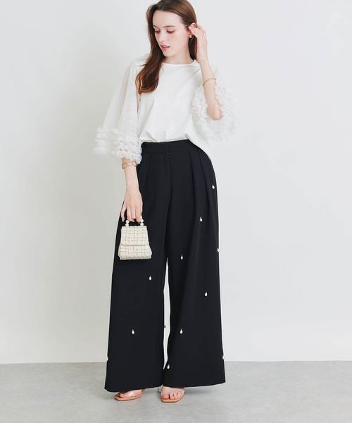 PICCIN PERLA(ピッチンペルラ)の「ギャザーチュールプルオーバー(Tシャツ/カットソー・レディース・オフホワイト/ブラック・M)」の15枚目の写真