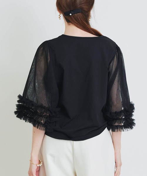 PICCIN PERLA(ピッチンペルラ)の「ギャザーチュールプルオーバー(Tシャツ/カットソー・レディース・オフホワイト/ブラック・M)」の11枚目の写真