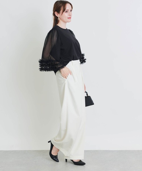 PICCIN PERLA(ピッチンペルラ)の「ギャザーチュールプルオーバー(Tシャツ/カットソー・レディース・オフホワイト/ブラック・M)」の9枚目の写真