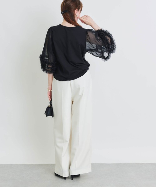 PICCIN PERLA(ピッチンペルラ)の「ギャザーチュールプルオーバー(Tシャツ/カットソー・レディース・オフホワイト/ブラック・M)」の8枚目の写真
