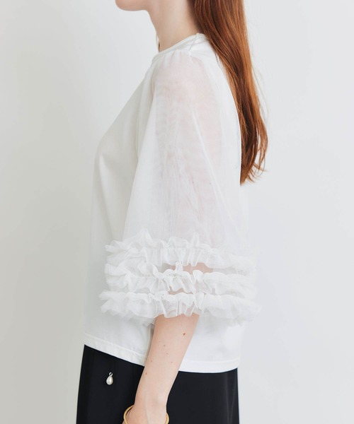 PICCIN PERLA(ピッチンペルラ)の「ギャザーチュールプルオーバー(Tシャツ/カットソー・レディース・オフホワイト/ブラック・M)」の5枚目の写真