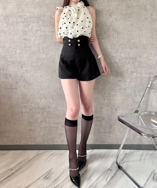 Mejoul(メジュール)の「【2026春夏新作】【細見え確定!】ゴールドダブルボタンハイウエストショートパンツ Aライン(その他パンツ・レディース・ブラック/ホワイト・F)」の21枚目の写真