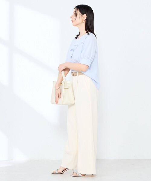NOLLEY’S Sophi(ノーリーズソフィ)の「ウォッシャブルジョーゼットアシメラッフルブラウス(シャツ/ブラウス・レディース・オリーブ/サックスブルー/オフホワイト・38/36)」の15枚目の写真