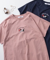 【71】【Disney/ディズニー】ミッキーマウス/ミニーマウス フロント刺繍 クルーネックTシャツ/接触冷感/レディース