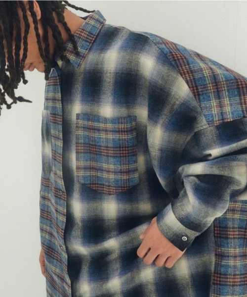 STOF(ストフ)の「STOF/ストフ/Half flannel check big shirt(シャツ/ブラウス・メンズ・グレー/ブルー・S/M)」の1枚目の写真