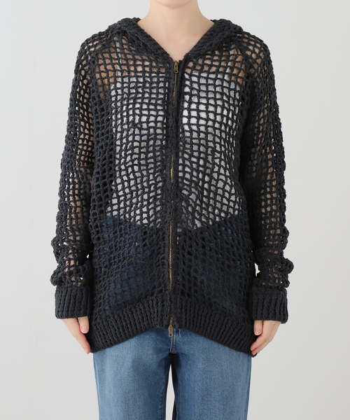 MacMahon Knitting Mills(マクマホン ニッティング ミルズ)の「MacMahon Knitting Mills / マクマホンニッティングミルズ Mesh Zip Hooded(パーカー・レディース・ホワイト/ブラック・FREE)」の5枚目の写真