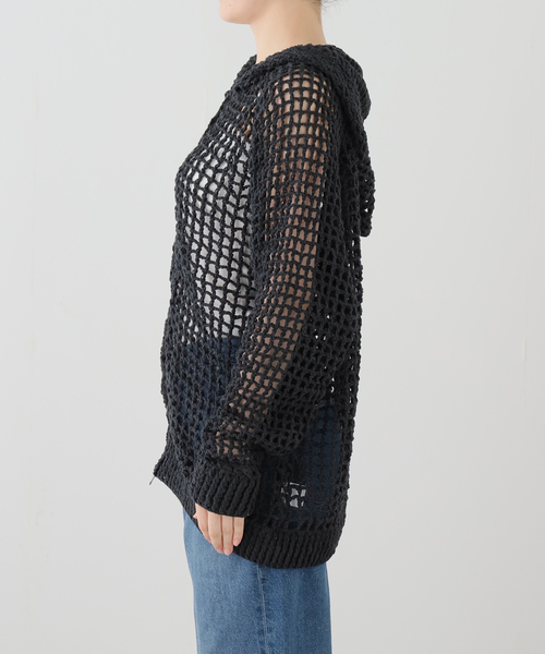 MacMahon Knitting Mills(マクマホン ニッティング ミルズ)の「MacMahon Knitting Mills / マクマホンニッティングミルズ Mesh Zip Hooded(パーカー・レディース・ホワイト/ブラック・FREE)」の4枚目の写真