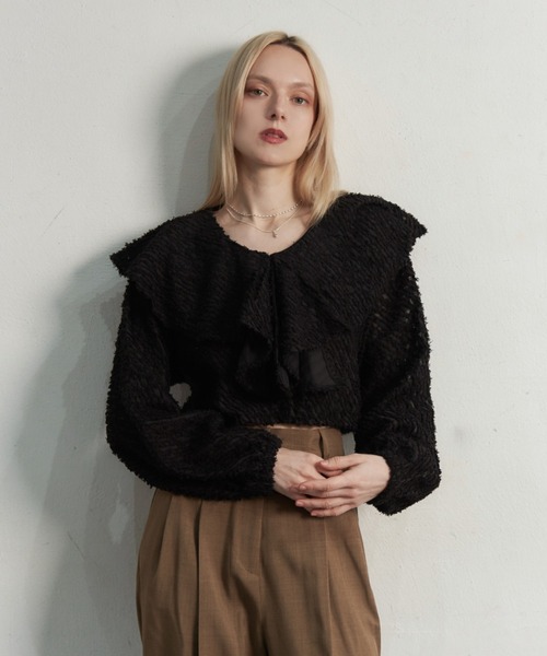 My shawty（ﾏｲｼｬｳﾃｨｰ）の「fringe jaqurd frill top（シャツ/ブラウス・レディース・アイボリー/ピンク/ブラック・FREE）」の2枚目の写真